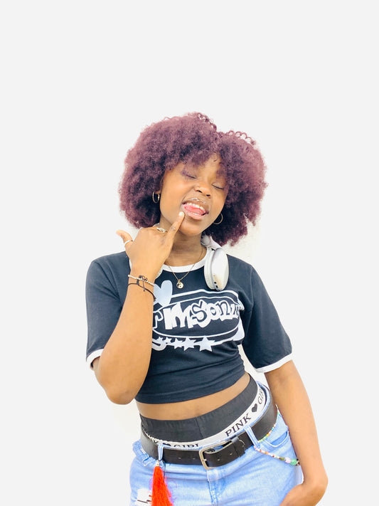 Crop top Ringer t-shirt(black)