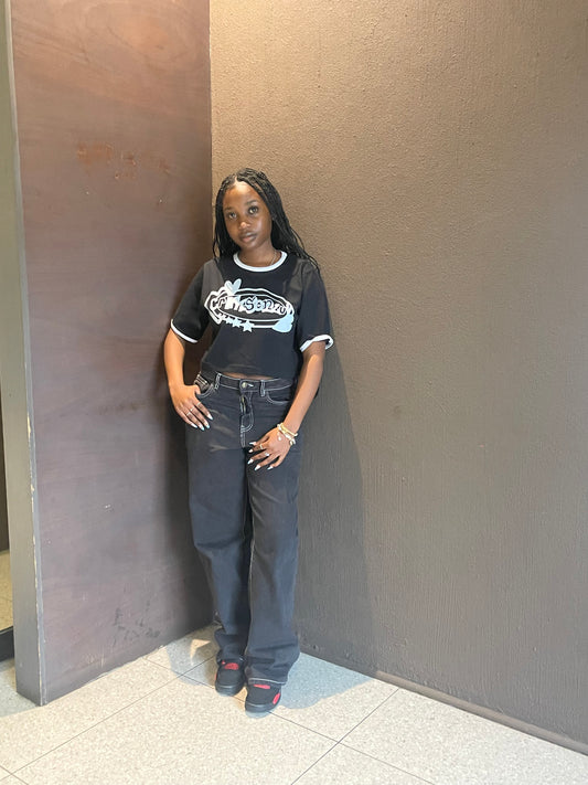 Crop top Ringer t-shirt(black)