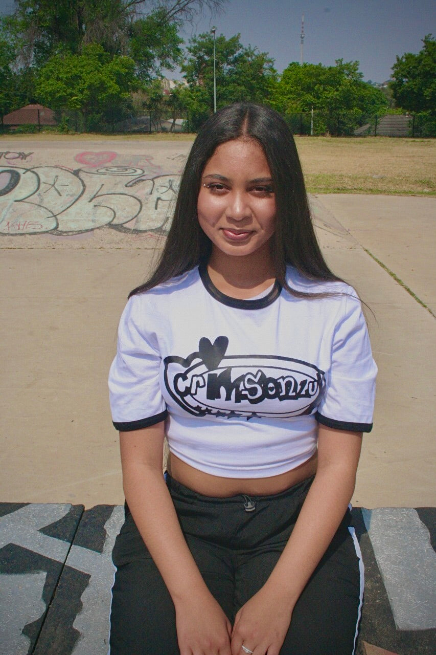 Crop top ringer tees(white)