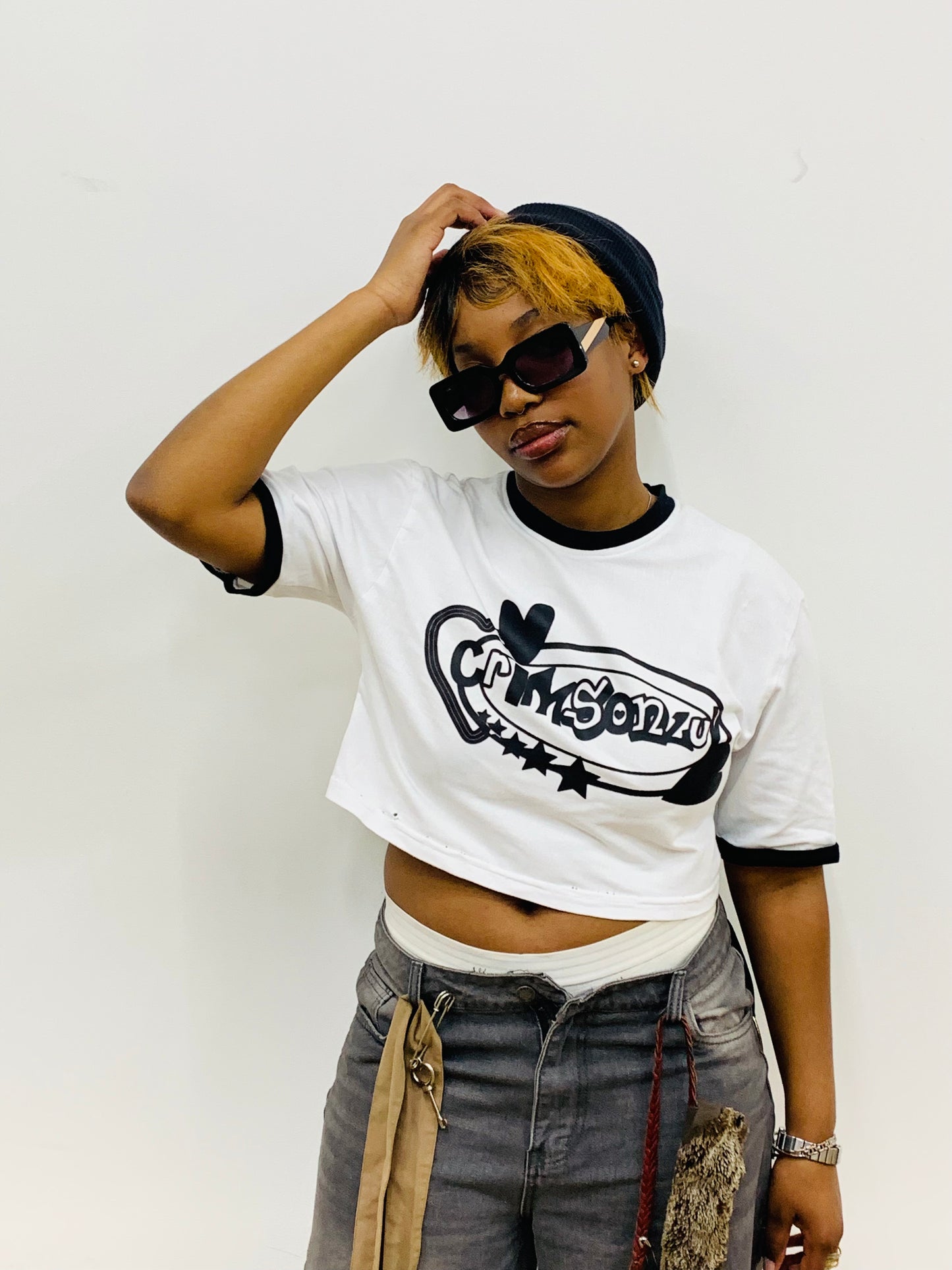 Crop top ringer tees(white)